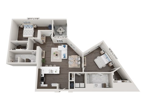 Floor plan for 2 beds, 2 baths, 1448 sqft